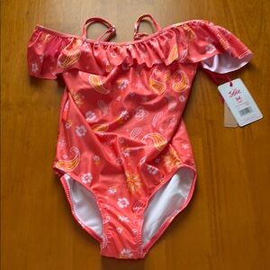 Justice Coral  One Piece Swimsuit with Ruffle